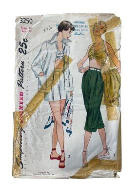 Vintage 50s Simplicity 3250 Pattern Size 12 Jacket Bra Shorts Pedal Pushers CUT